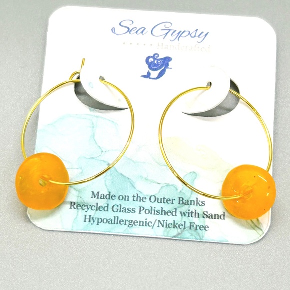 Handcrafted Recycled Glass Hoop Earrings - Picture 2 of 2